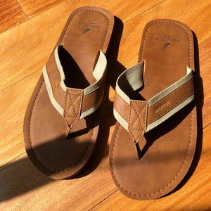 Men's Brown Faux Leather Flip Flops